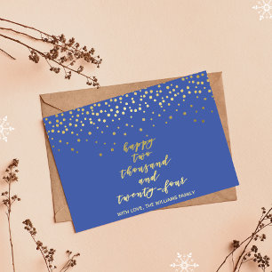 Happy 2024 - Gold Script & Confetti - Nieuwjaar Briefkaart