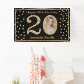 Happy 20th Birthday Banner Black en Gold Photo (Insitu)