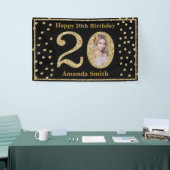 Happy 20th Birthday Banner Black en Gold Photo (Beurs)