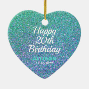 Happy 20th Birthday Blauwgroen Blue Glitter Person Keramisch Ornament