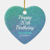 Happy 20th Birthday Blauwgroen Blue Glitter Person Keramisch Ornament (Achterkant)