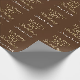 Happy 20th Birthday Gold Glitter en Brown Cadeaupapier