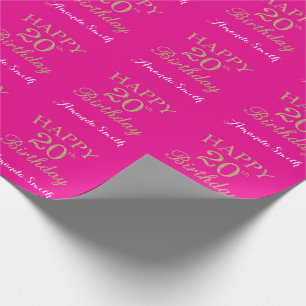 Happy 20th Birthday Gold Glitter en Hot Pink Cadeaupapier