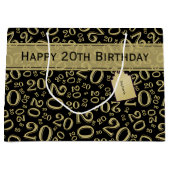 Happy 20th Birthday Number Pattern Black en Gold Groot Cadeauzakje (Voorkant)