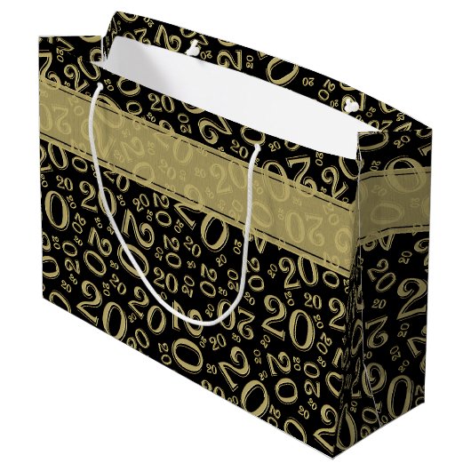 Happy 20th Birthday Number Pattern Black en Gold Groot Cadeauzakje (Achterkant Gekanteld)