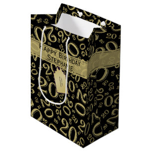 Happy 20th Birthday Number Pattern Black/Gold 20 Medium Cadeauzakje