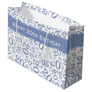 Happy 20th Birthday Number Pattern Blue and White Groot Cadeauzakje