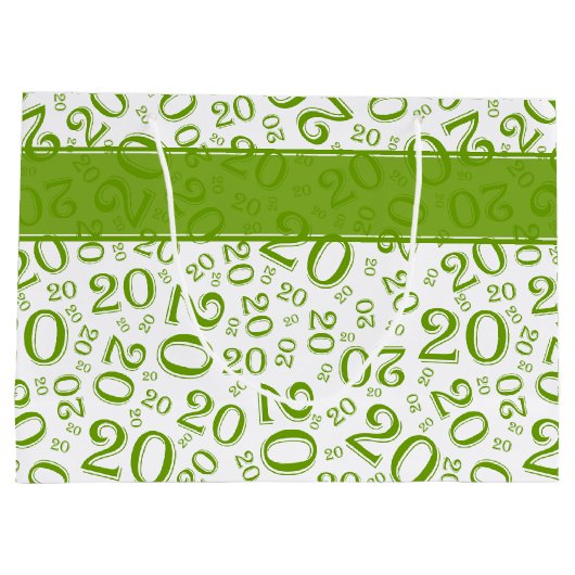Happy 20th Birthday Number Pattern Green/White Groot Cadeauzakje (Achterkant)