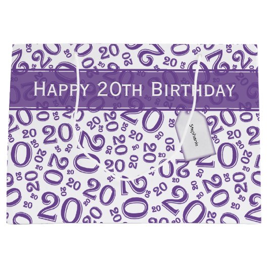 Happy 20th Birthday Paars Random Number Pattern Groot Cadeauzakje (Voorkant)