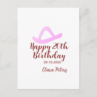 Happy 20th birthday pink cowboy girl name date sim briefkaart