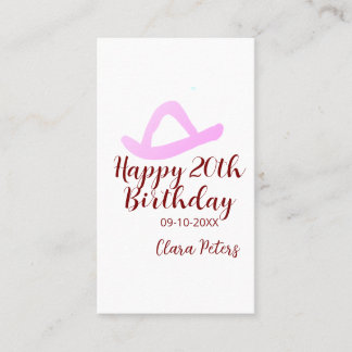 Happy 20th birthday pink cowboy girl name date sim visitekaartje