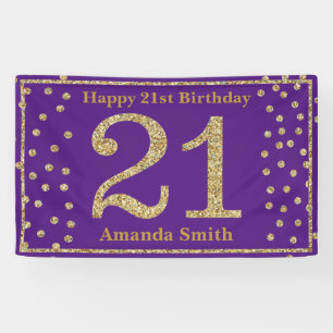 Happy 21st Birthday Banner Paarse en gouden glitte