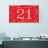 Happy 21st Birthday Banner Red en Gold Glitter (Beurs)