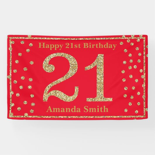 Happy 21st Birthday Banner Red en Gold Glitter (Horizontaal)