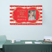 Happy 21st Birthday Banner Red Gold Glitter Foto (Beurs)
