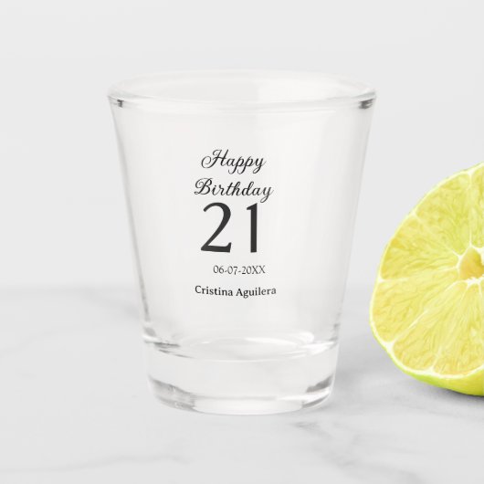 Happy 21st birthday bold letter simple name minima shot glas (Voorkant)