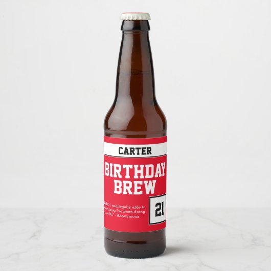 Happy 21st Birthday Brew Bier Etiket (Voorkant)