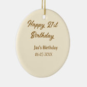 Happy 21st birthday brown pastel yellow name date  keramisch ornament (Rechts)