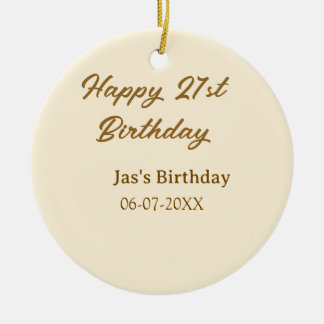 Happy 21st birthday brown pastel yellow name date  keramisch ornament