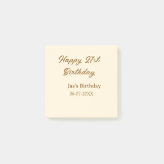 Happy 21st birthday brown pastel yellow name date  post-it® notes
