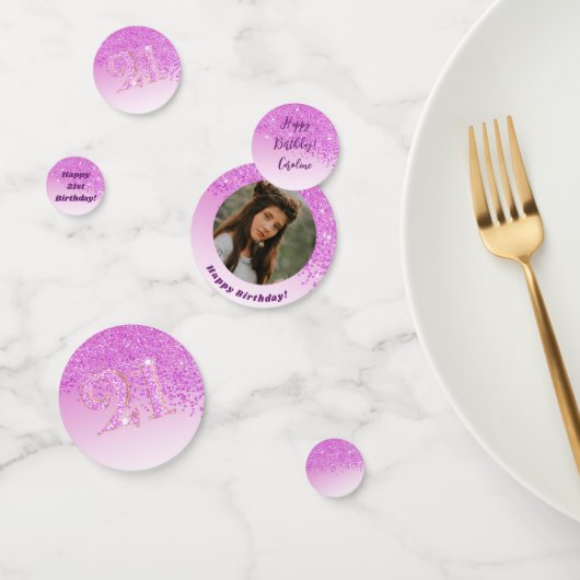 Happy 21st Birthday Chic Falling Pink Glitter Confetti (Groep)