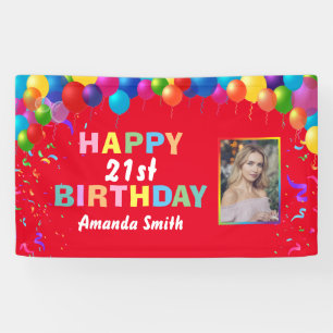 Happy 21st Birthday Colorful Balloons Red Spandoek