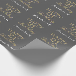 Happy 21st Birthday Gold Glitter en Grey Cadeaupapier