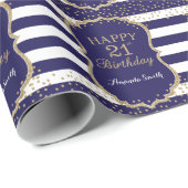 Happy 21st Birthday Gold Glitter en Navy Blue Cadeaupapier (Rol Hoek)
