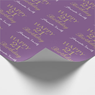 Happy 21st Birthday Gold Glitter en Paars Cadeaupapier