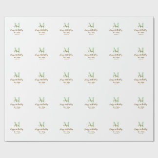 Happy 21st Birthday green add name monogram brown  Cadeaupapier