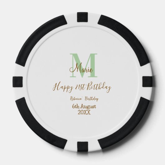 Happy 21st Birthday green add name monogram brown Poker Chips (Voorkant)