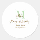 Happy 21st Birthday green add name monogram brown  Ronde Sticker (Voorkant)