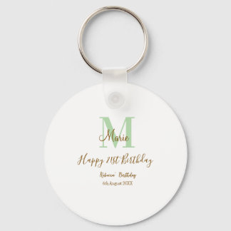 Happy 21st Birthday green add name monogram brown  Sleutelhanger
