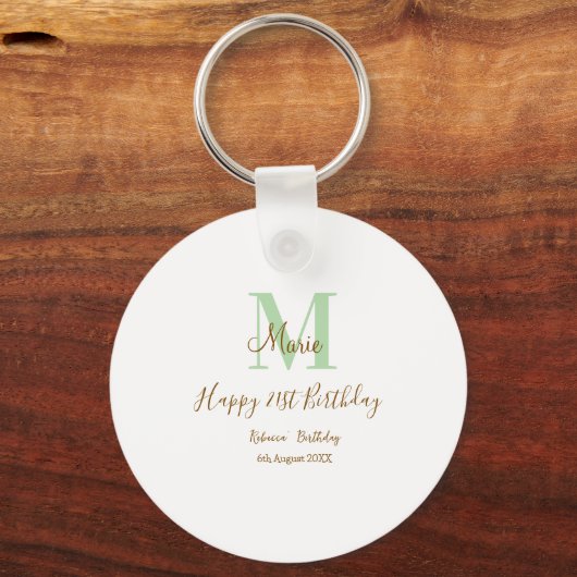 Happy 21st Birthday green add name monogram brown Sleutelhanger (Achterkant)