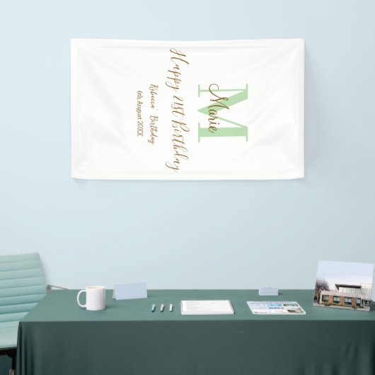 Happy 21st Birthday green add name monogram brown  Spandoek (Beurs)
