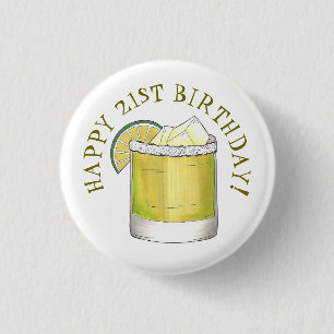 Happy 21st Birthday Margarita Cocktail Mixed Drink Ronde Button 3,2 Cm
