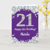 Happy 21st Birthday Paars en Silver Glitter Card Kaart (Gele Bloem)