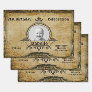 Happy 21st Birthday  Photo Monogram Gold Inpakpapier Vel