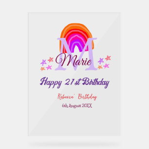 Happy 21st Birthday pink voeg naam monogram regenb Acryl Bord