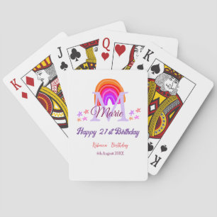 Happy 21st Birthday pink voeg naam monogram regenb Pokerkaarten