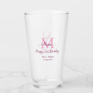 Happy 21st Birthday roze voeg naam monogram modern Glas