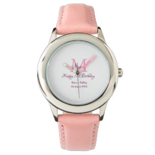 Happy 21st Birthday roze voeg naam monogram modern Horloge