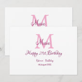 Happy 21st Birthday roze voeg naam monogram modern Kaart (Voorkant / Achterkant)