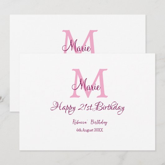 Happy 21st Birthday roze voeg naam monogram modern Kaart (Voorkant / Achterkant)