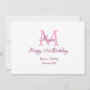 Happy 21st Birthday roze voeg naam monogram modern Kaart