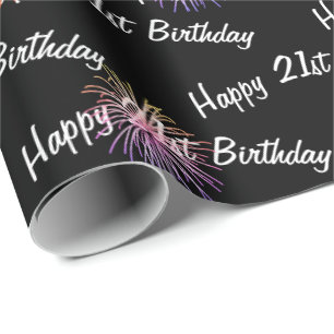 Happy 21st Birthday vuurwerk op zwart Cadeaupapier