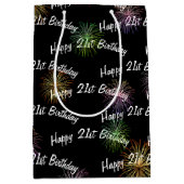 Happy 21st Birthday vuurwerk op zwart Medium Cadeauzakje (Voorkant)