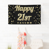 Happy 21st Gold Bling Typography Confetti Black Spandoek (Insitu)