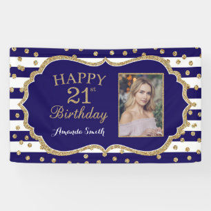 Happy 21ste verjaardag Banner Navy Blue Gold Photo