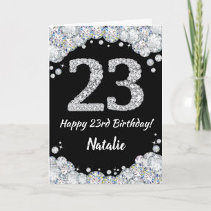 Happy 23rd Birthday Black en Silver Glitter Card Kaart